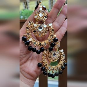 Mirror work black pearl jhumka earing ( Safeena collection )
